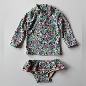 Shade Critters Girls Mint Ditsy Floral Rashguard Swim Set - Size 6-12M